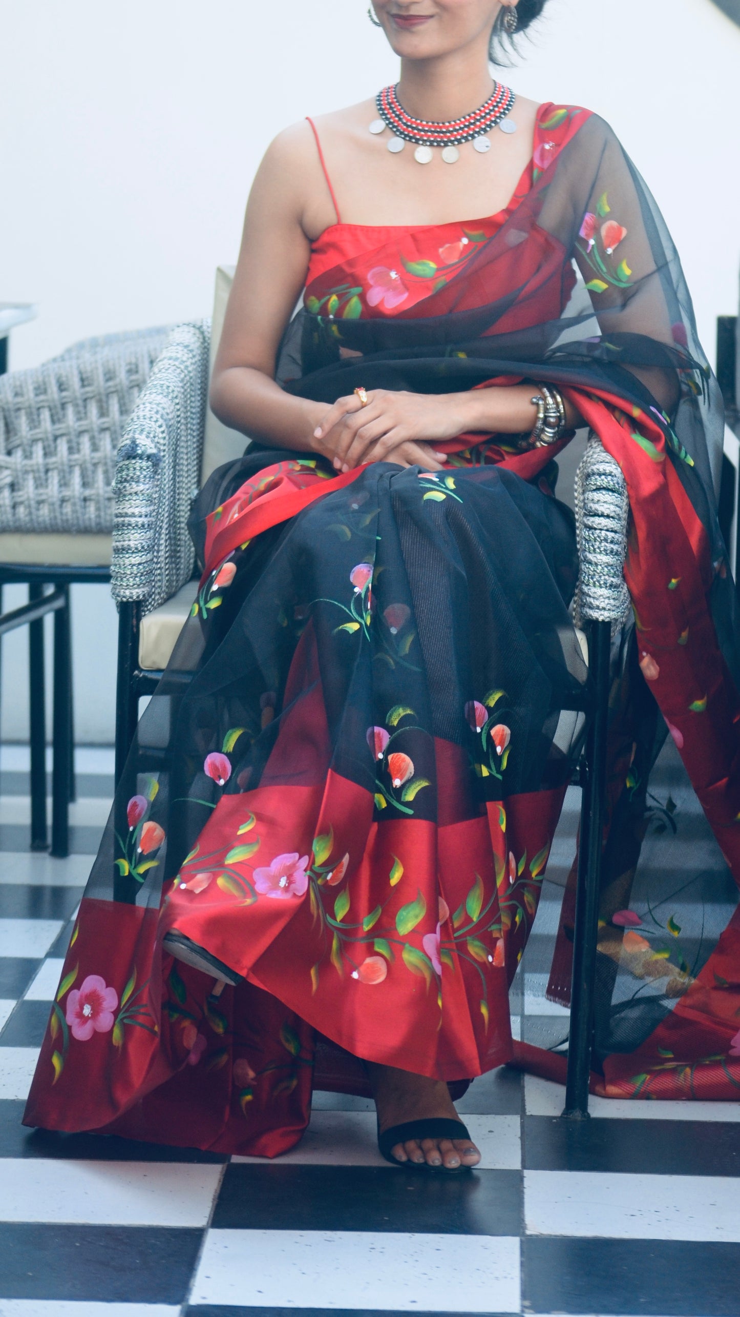 Crimson Charcoal Saree
