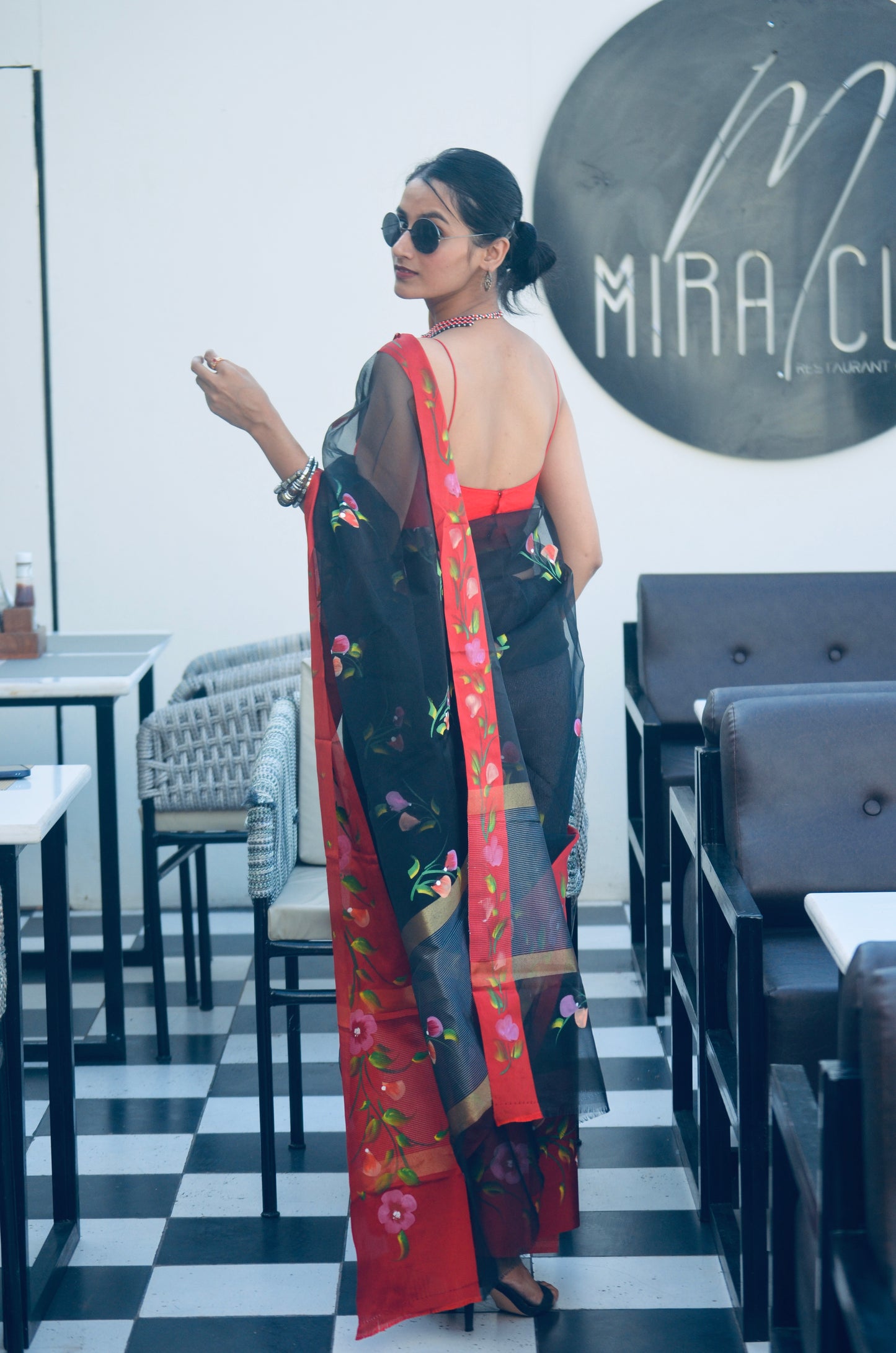 Crimson Charcoal Saree