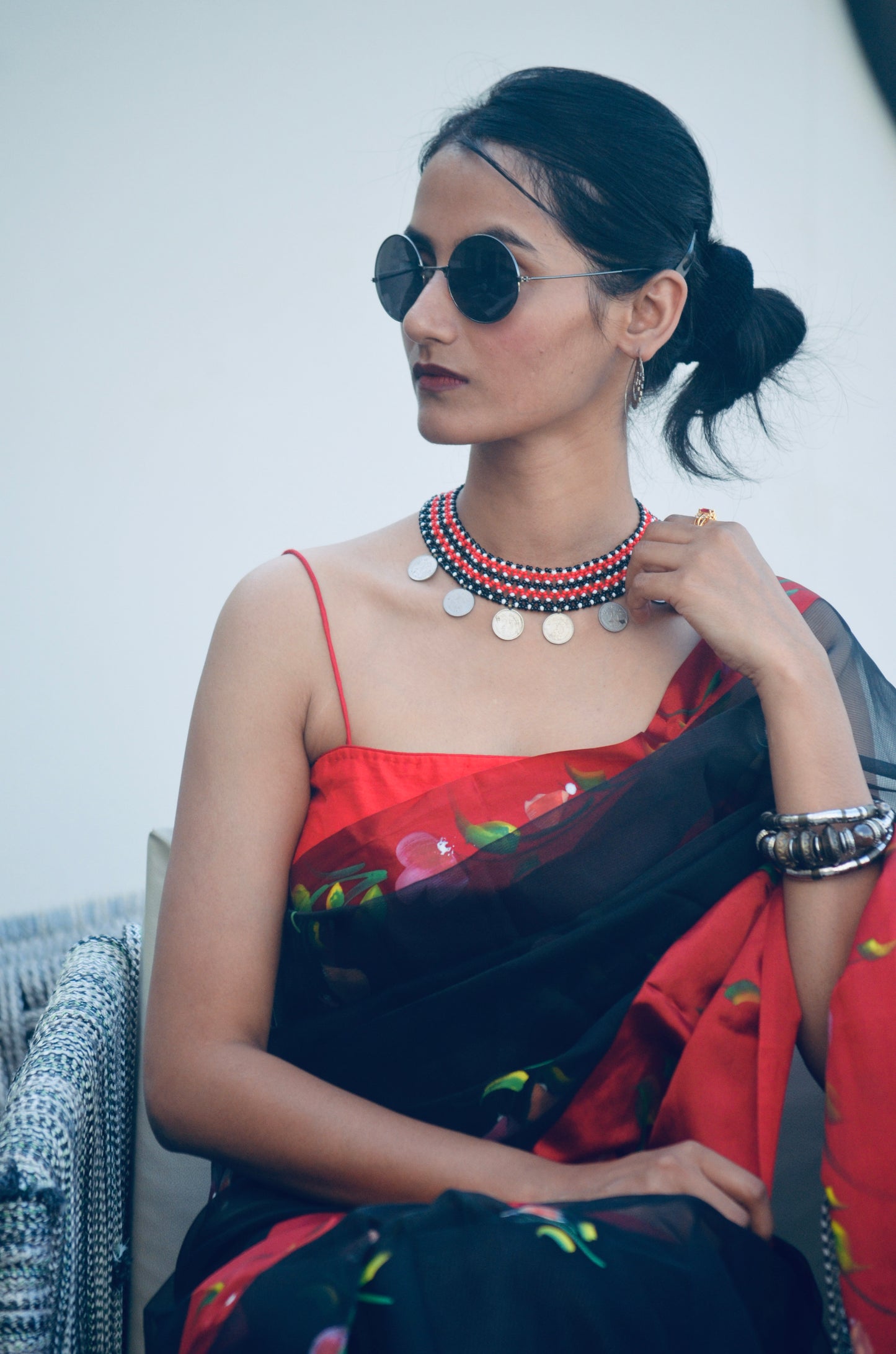 Crimson Charcoal Saree